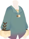 ボアスリーブの青いシャツ