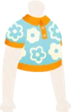 花柄のニットポロ・水色