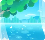 青く澄んだ湖のほとり