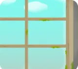 時が経った苔むす窓辺