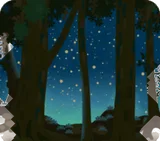 木々の間から星が見える夜の森