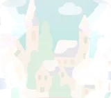 街並みが描かれた丸い部屋の壁紙