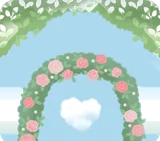 バラのアーチと青空