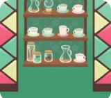 ステンドグラスのある喫茶店の壁
