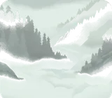 霧に包まれた山々