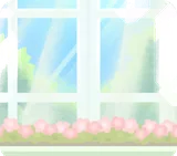 花が咲いた研究室の窓辺