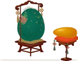 緑色の特大卵と細長い黄色い卵