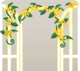 金木犀の花が絡む白い窓枠