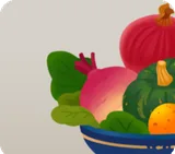 青いボウルのてんこ盛りの野菜