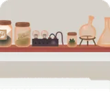 実験用品が並んだ棚