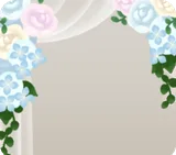 紫陽花とバラがついたカーテン