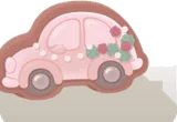 ピンクの車のアイシングクッキー