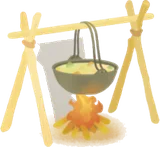 スープを煮込む焚火