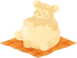 座るプラム・ピーのホワイトチョコ