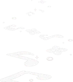 奥に続く音符と雨粒の飾り