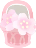 桜を集めた小さなカゴ