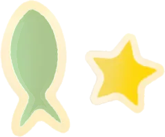 パステルカラーのお魚と星の実の画像