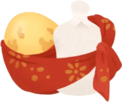 布でくるんだ背負い卵の画像