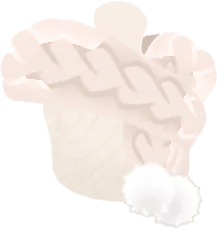 ポンポン付き編み込みマフラーの画像