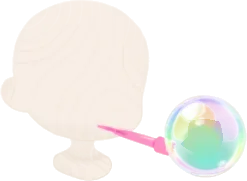 桃色の吹き具とシャボン玉の画像