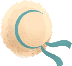 風を受けた麦わら帽子の画像