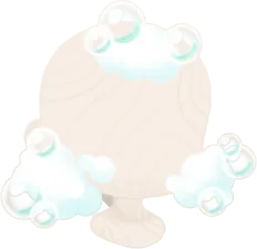 顔についたもこもこの泡の画像