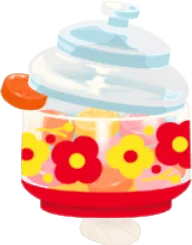赤いキャンディポットの画像