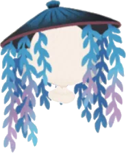柳が垂れる黒い編笠の画像