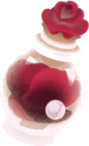 花びらを集めたローズの小瓶の画像