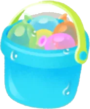 バケツいっぱいの水風船の画像