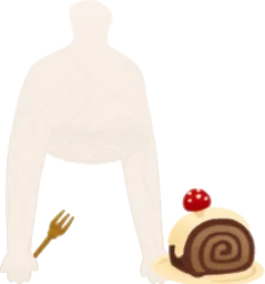 切り株のケーキと金色フォークの画像