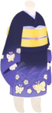 濃紺の蝶の着物の画像