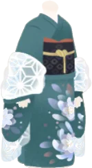 月下美人柄の着物・緑の画像
