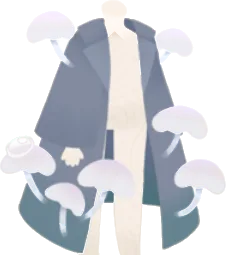 シロホウライタケが生えた白衣の画像