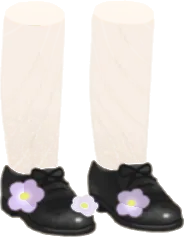 花咲く黒革靴の画像