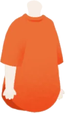 オレンジ色のロング丈Tシャツの画像