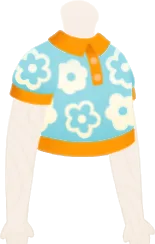 花柄のニットポロ・水色の画像