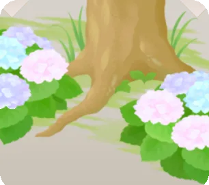 紫陽花が咲く庭の一角の画像