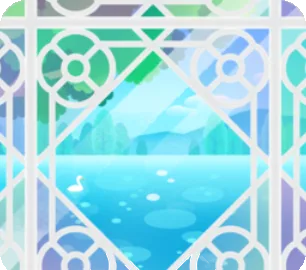 湖を望む窓辺の画像