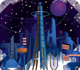 未来都市のジオラマ夜景の画像