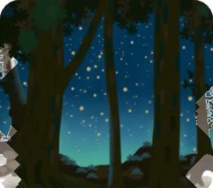 木々の間から星が見える夜の森の画像