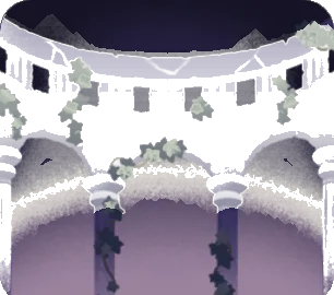 闇夜に浮かぶ朽ちた神殿の画像