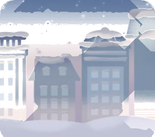 雪の積もった街並みの画像