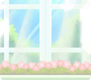 花が咲いた研究室の窓辺の画像