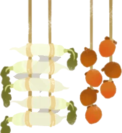 干された大根と柿の画像