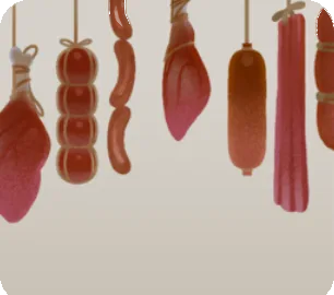 吊るされた何かの肉の画像