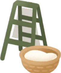 ミニチュアの脚立とカゴの画像