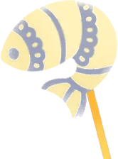 パイに刺さった跳ねるお魚ピックの画像