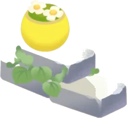 積まれたレンガと鉢植えの画像