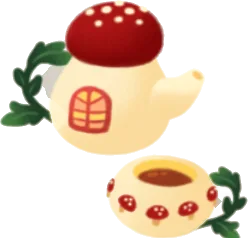 赤いキノコのティーセットの画像